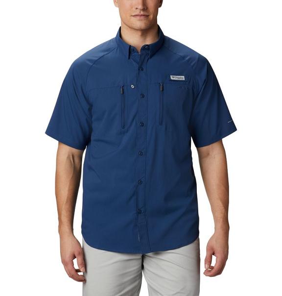 Columbia PFG Terminal Tackle Fishing Shirts Blue For Men's NZ69514 New Zealand